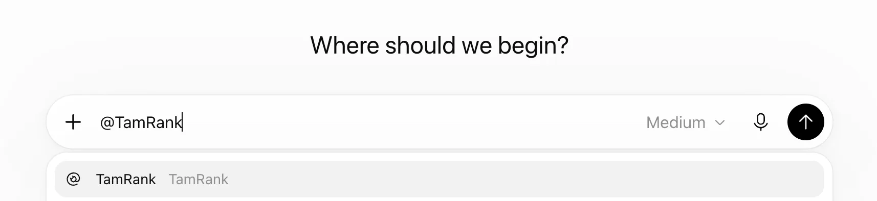 ChatGPT prompt box with @TamRank typed and TamRank suggested in the menu